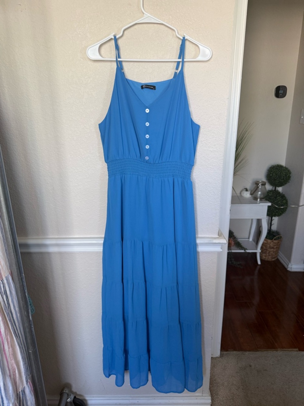 Women’s Blue Button-Front Maxi Dress pretty garden medium - Picture 9 of 11